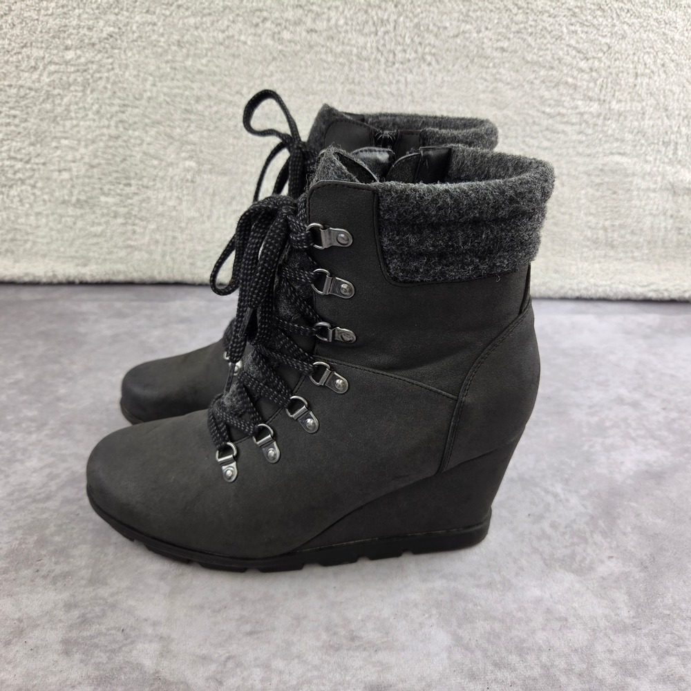 Vintage 7 Eight Soriah Womens Black Wedge Lace Up Ankle Boots Size 10M
